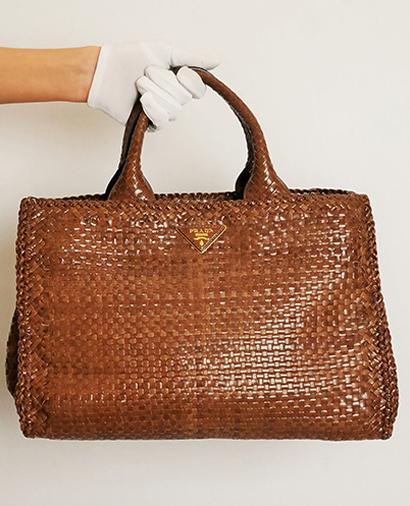Woven Madras Tote, front view